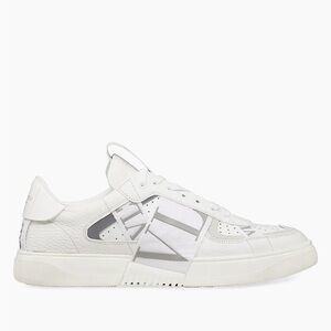 Valentino Garavani low-top calfskin VL7N sneakers with bands in white.